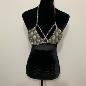 Cape Juby Strappy Floral Bikini Top, Size Small